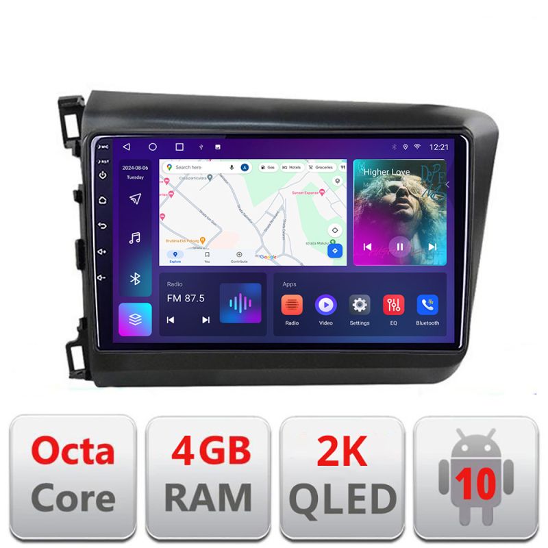 Navigatie Honda Civic Sedan C-132 Android Octa Core Ecran 2K QLED GPS 4G 4+32GB 360 KIT-132+EDT-E409-2K