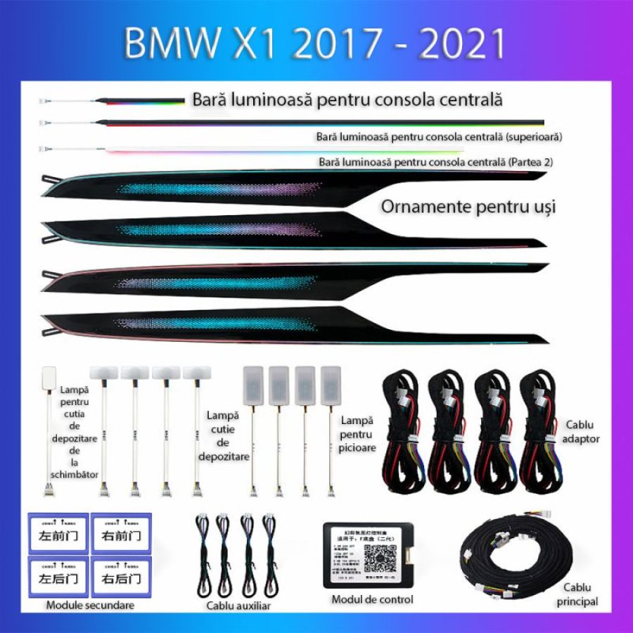 Lumini ambientale  BMW X1 (F48) 2016-2020 set complet control telefon sau sistem original - imagine 2
