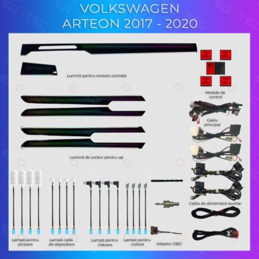 Lumini ambientale VW Arteon 2019-2020 set complet control telefon sau sistem original - imagine 2