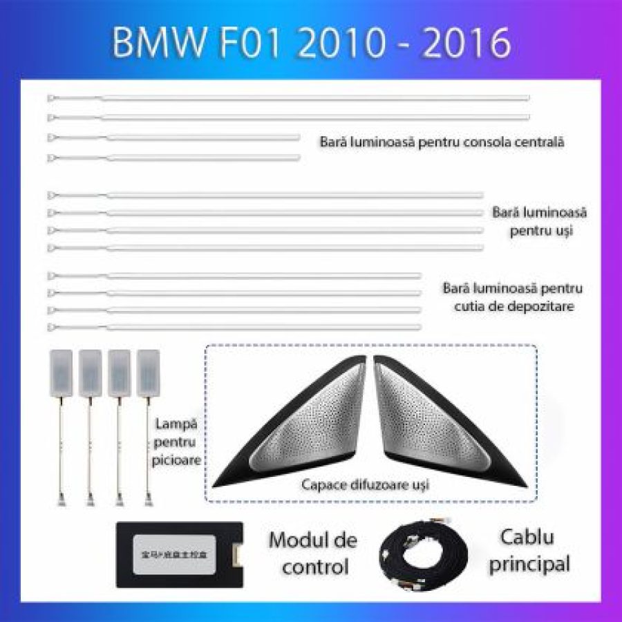 Lumini Ambientale BMW Seria 7 2010-2016 dedicat set complet control telefon sau sistem original - imagine 2