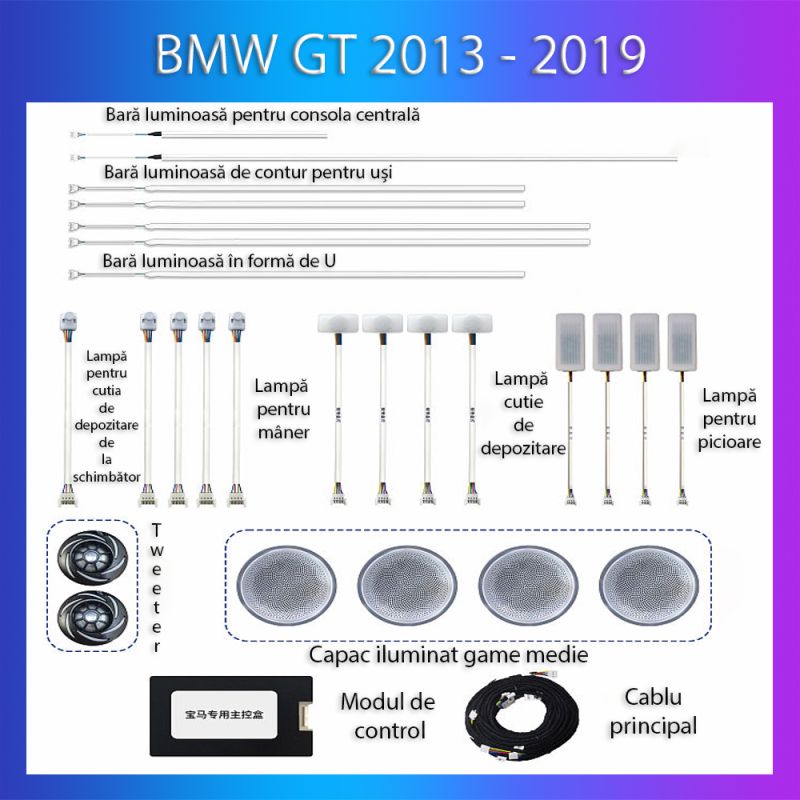 Lumini Ambientale BMW Seria 4 GT 2013-2019 dedicat set complet control telefon sau sistem original - imagine 2