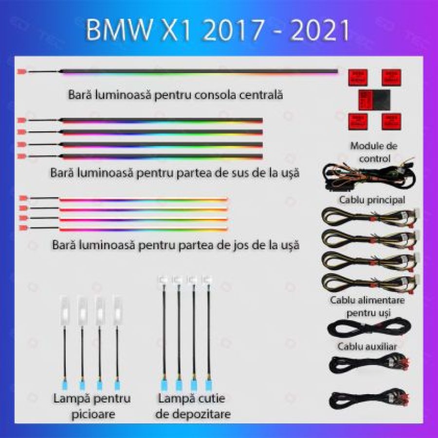 Lumini ambientale  BMW X1 (F48) 2016-2020 set complet control telefon sau sistem original - imagine 5