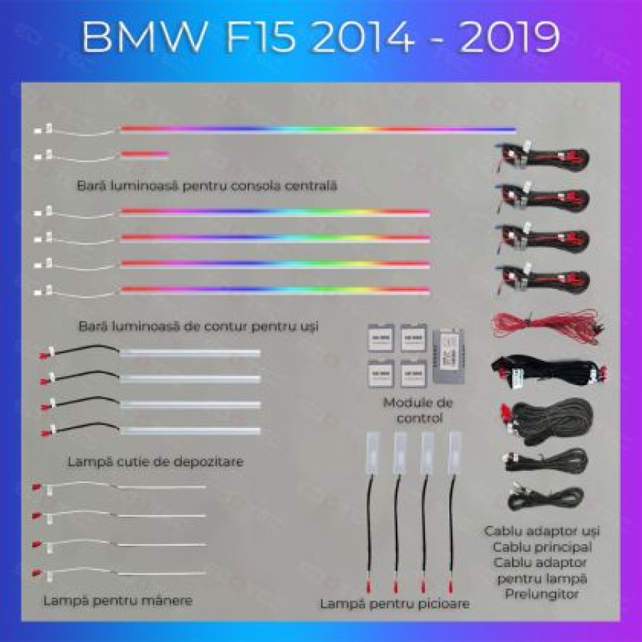 Lumini ambientale BMW X5 X6 (F15 F16) 2014-2019 set complet control telefon sau sistem original - imagine 5