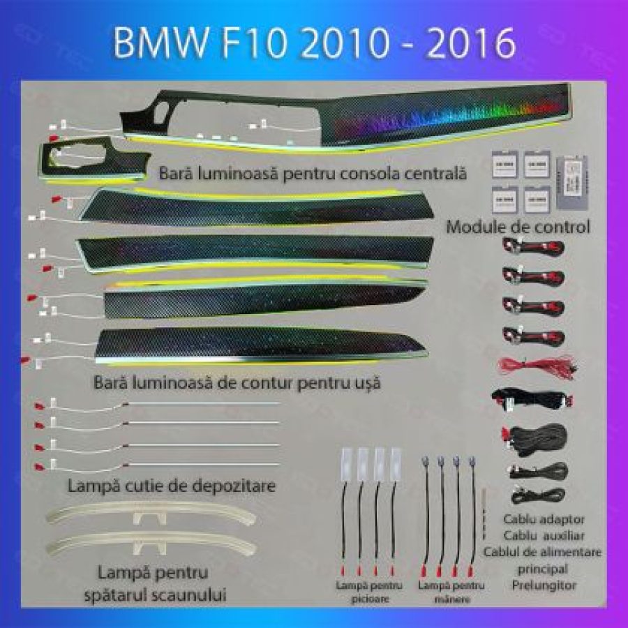 Lumini ambientale  BMW Seria 5 (F10) 2012-2017 set complet cu trimuri control telefon sau sistem original - imagine 5