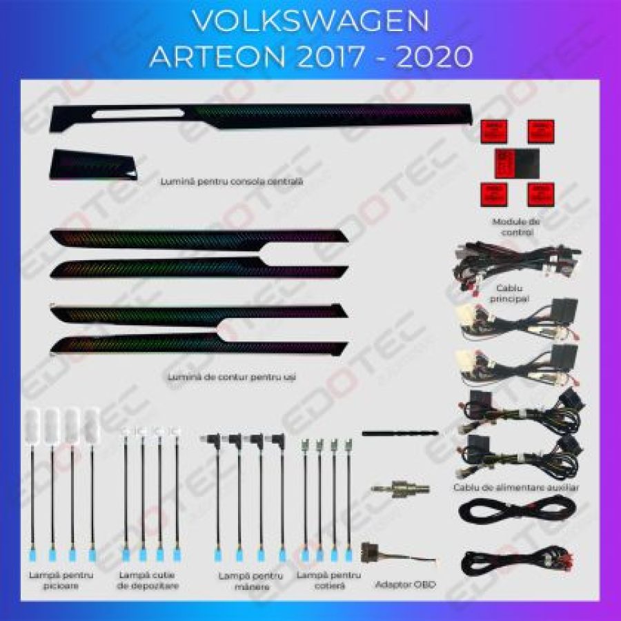 Lumini ambientale VW Arteon 2019-2020 set complet control telefon sau sistem original - imagine 3