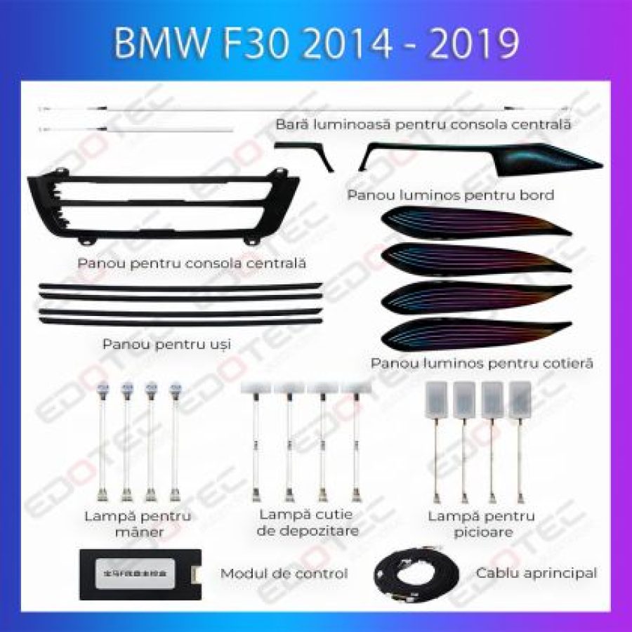 Lumini ambientale  BMW Seria 3 (F30) 2014-2019 dedicat set complet cu trimuri control telefon sau sistem original - imagine 2