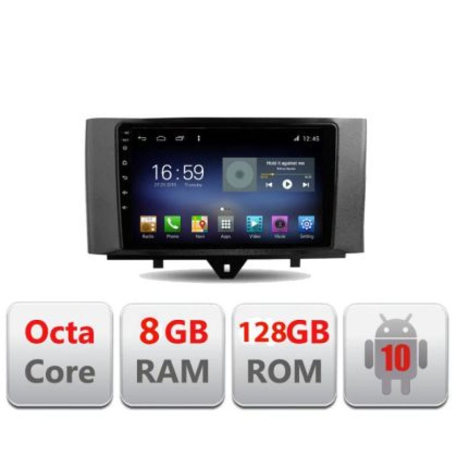 Navigatie Smart For Two 2010-2015 F-Smart10 Octa Core cu Android Radio Bluetooth Internet GPS WIFI DSP 8+128GB 4G - imagine 3