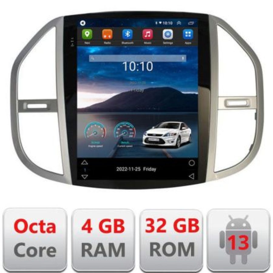 Navigatie tip Tesla Mercedes Vito 2016- radio gps internet 8Core 4G carplay android auto 4+32 kit-tesla-068+EDT-E420 - imagine 2