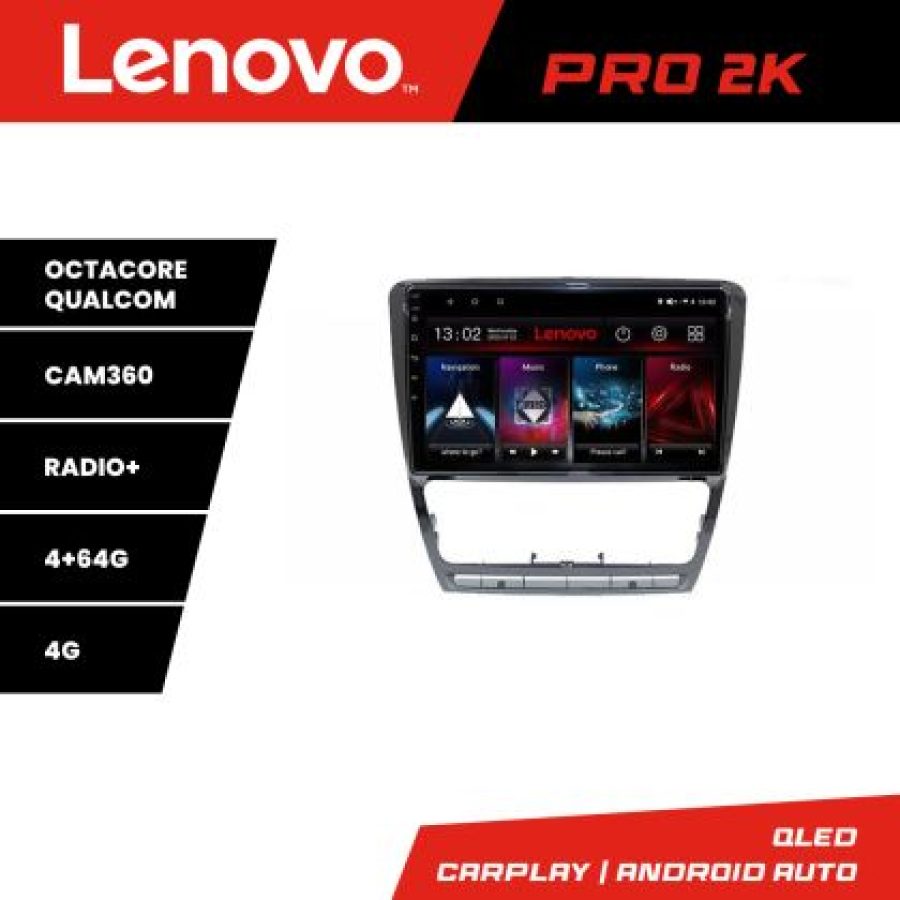 Navigatie Skoda Octavia 2 2005-2013 Lenovo Kit-005 8 core QLED 2K 4+64 360 Android Waze USB Navigatie Internet Youtube Radio - imagine 3