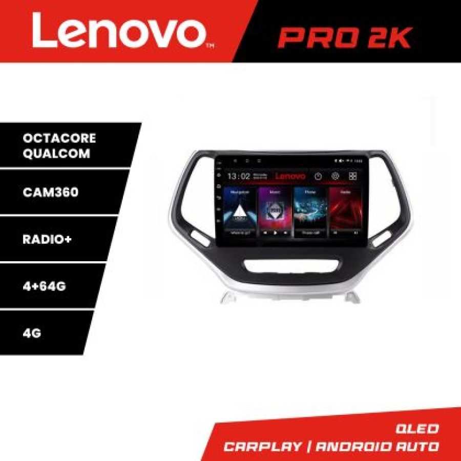 Navigatie Jeep Cherokee 2014-2019 Lenovo Kit-248 8 core QLED 2K 4+64 360 Android Waze USB Navigatie Internet Youtube Radio - imagine 3