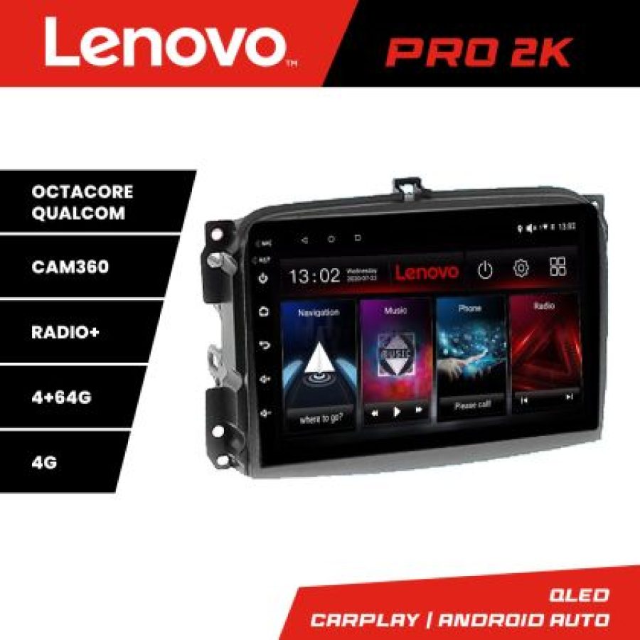 Navigatie Fiat 500L 2012-2017 Lenovo Kit-500L 8 core QLED 2K 4+64 360 Android Waze USB Navigatie Internet Youtube Radio - imagine 3