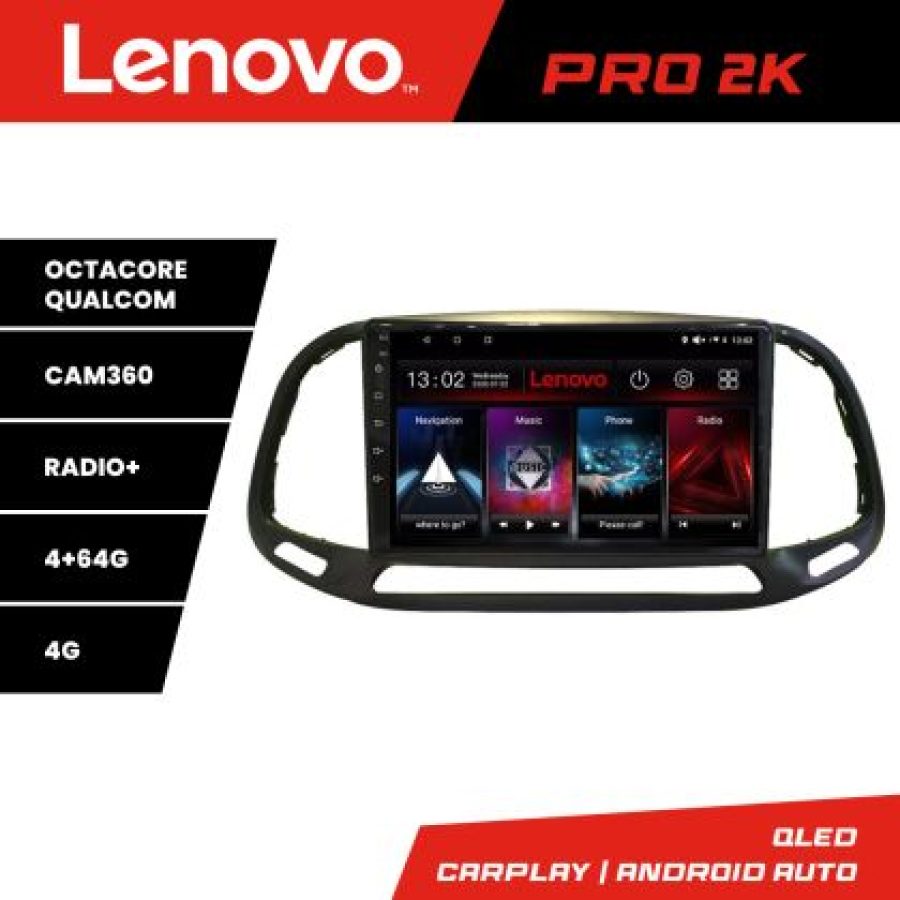Navigatie Fiat Doblo 2015-2018 Lenovo Kit-DOBLO15 8 core QLED 2K 4+64 360 Android Waze USB Navigatie Internet Youtube Radio - imagine 5