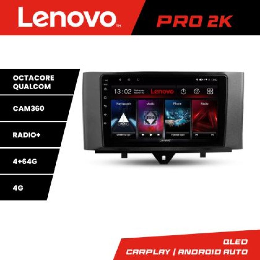 Navigatie Smart For Two 2010-2015 Lenovo Kit-Smart10 8 core QLED 2K 4+64 360 Android Waze USB Navigatie Internet Youtube Radio - imagine 5