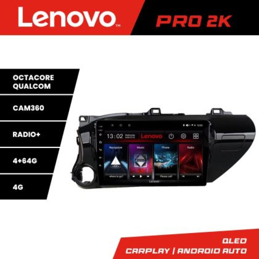 Navigatie Toyota Hilux 2016- Lenovo Kit-TY59 8 core QLED 2K 4+64 360 Android Waze USB Navigatie Internet Youtube Radio - imagine 3