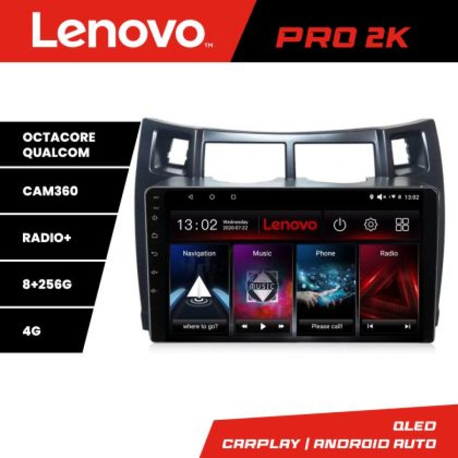 Navigatie Toyota Yaris 2008-2011 Lenovo Kit-YARIS08 8 core QLED 2K 8+256 360 Android Waze USB Navigatie Internet Youtube Radio Lenovo - imagine 3
