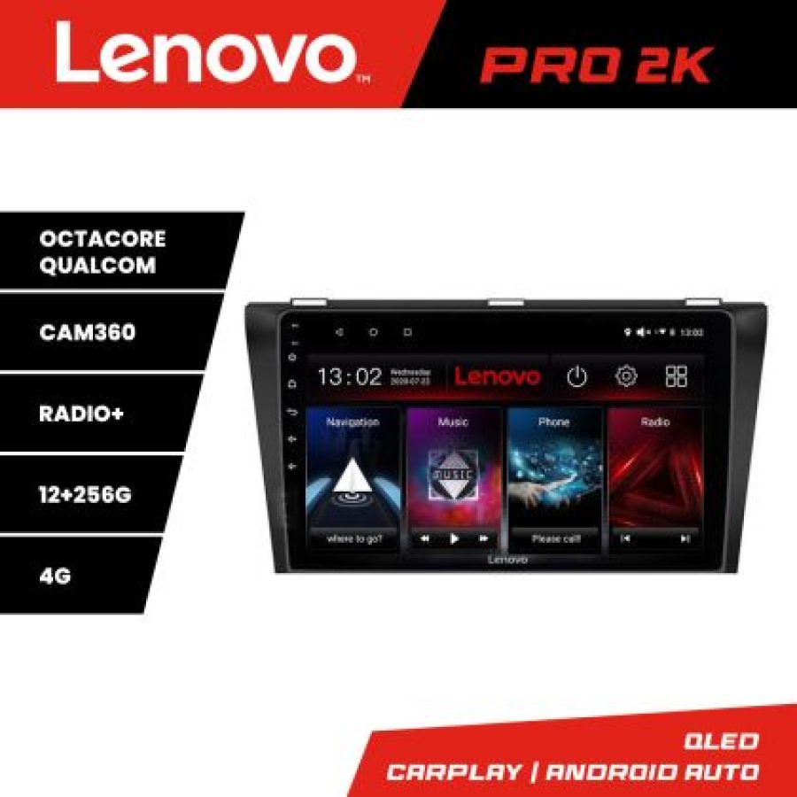 Navigatie Mazda 3 2004-2009 Lenovo Kit-161 8 core QLED 2K 12+256 360 Android Waze USB Navigatie Internet Youtube Radio - imagine 3