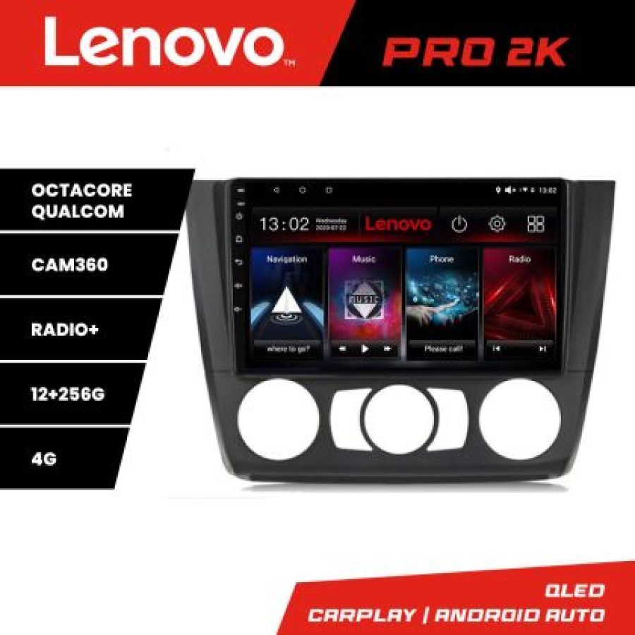 Navigatie BMW Seria 1 E87 2007-2011 clima manuala Lenovo Kit-bmw117-manual 8 core QLED 2K 12+256 360 Android Waze USB Navigatie Internet Youtub - imagine 3