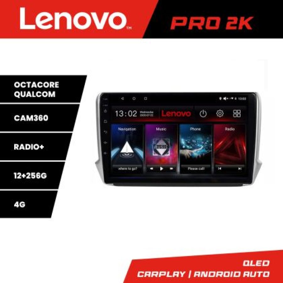 Navigatie Peugeot 208/2008 Lenovo Kit-PSA 8 core QLED 2K 12+256 360 Android Waze USB Navigatie Internet Youtube Radio - imagine 3