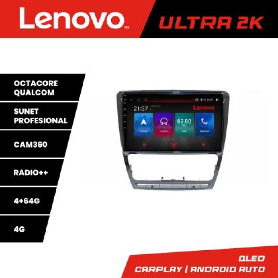 Navigatie Skoda Octavia 2 2005-2013 Lenovo Kit-005 8 core QLED Qualcomm 4+64 360 Android Waze USB Navigatie Internet Youtube Radio - imagine 3