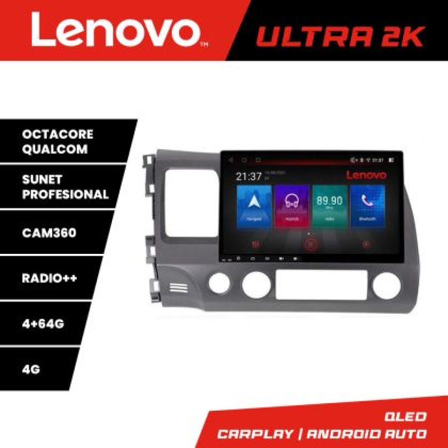 Navigatie Honda Civic Sedan Lenovo Kit-044 8 core QLED Qualcomm 4+64 360 Android Waze USB Navigatie Internet Youtube Radio - imagine 3