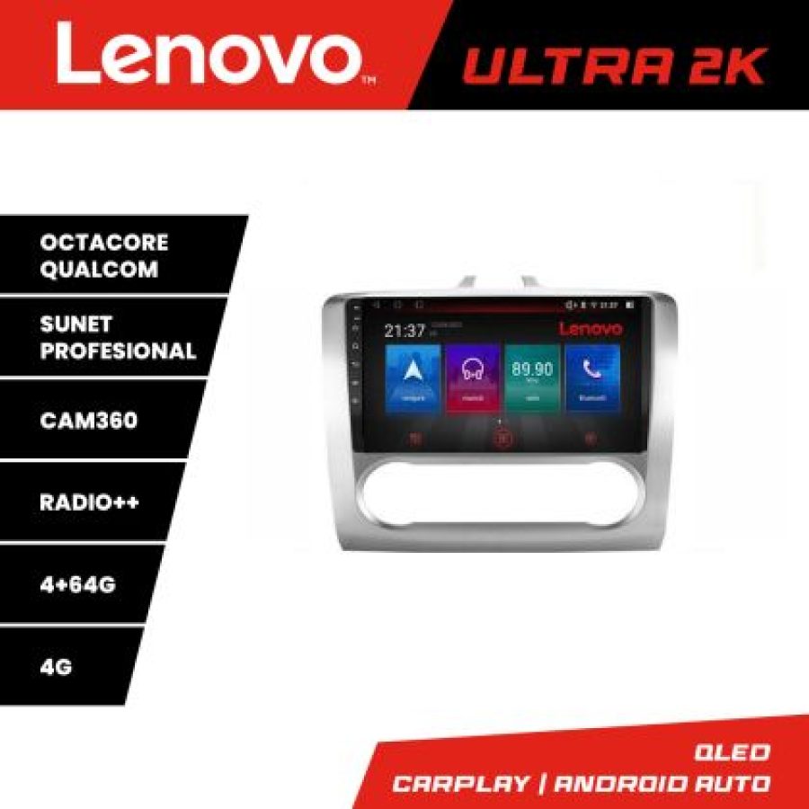 Navigatie Ford Focus 2 Automat Lenovo Kit-140-automatic 8 core QLED Qualcomm 4+64 360 Android Waze USB Navigatie Internet Youtube Radio - imagine 3