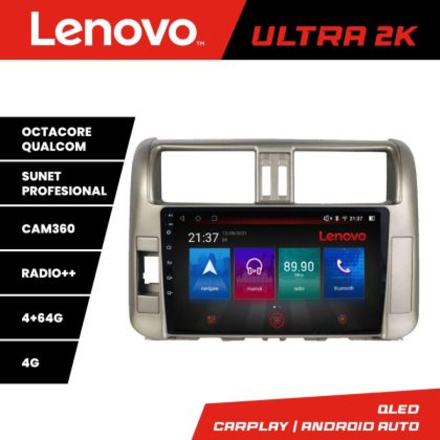 Navigatie Toyota Prado 2010-2013 Lenovo Kit-347 8 core QLED Qualcomm 4+64 360 Android Waze USB Navigatie Internet Youtube Radio - imagine 3