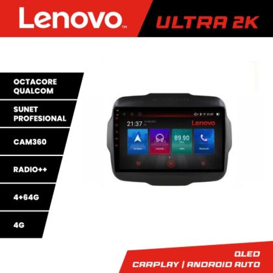 Navigatie Jeep Renegade 2015-2020 Lenovo Kit-500 8 core QLED Qualcomm 4+64 360 Android Waze USB Navigatie Internet Youtube Radio - imagine 3