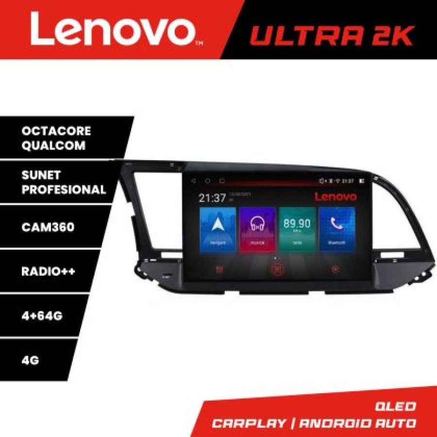 Navigatie Hyundai Elantra 2015-2018 Lenovo Kit-581 8 core QLED Qualcomm 4+64 360 Android Waze USB Navigatie Internet Youtube Radio - imagine 3