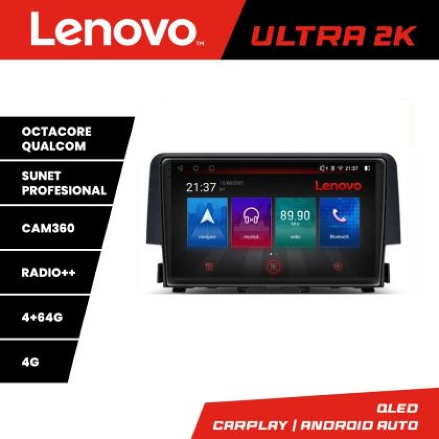 Navigatie Honda Civic 2016-2020 8 core QLED Qualcomm 4+64 360 Android Waze USB Navigatie Internet Youtube Radio Lenovo - imagine 3