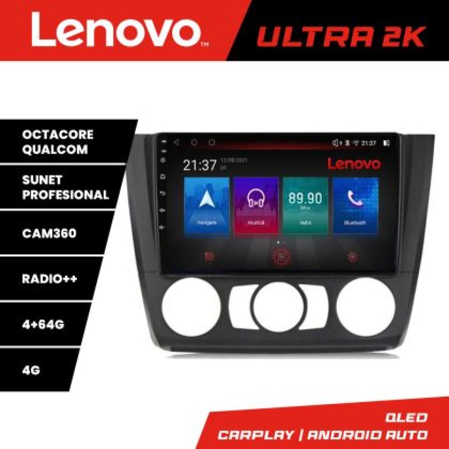 Navigatie BMW Seria 1 E87 2007-2011 clima manuala Lenovo Kit-bmw117-manual 8 core QLED Qualcomm 4+64 360 Android Waze USB Navigatie Internet Youtub - imagine 3
