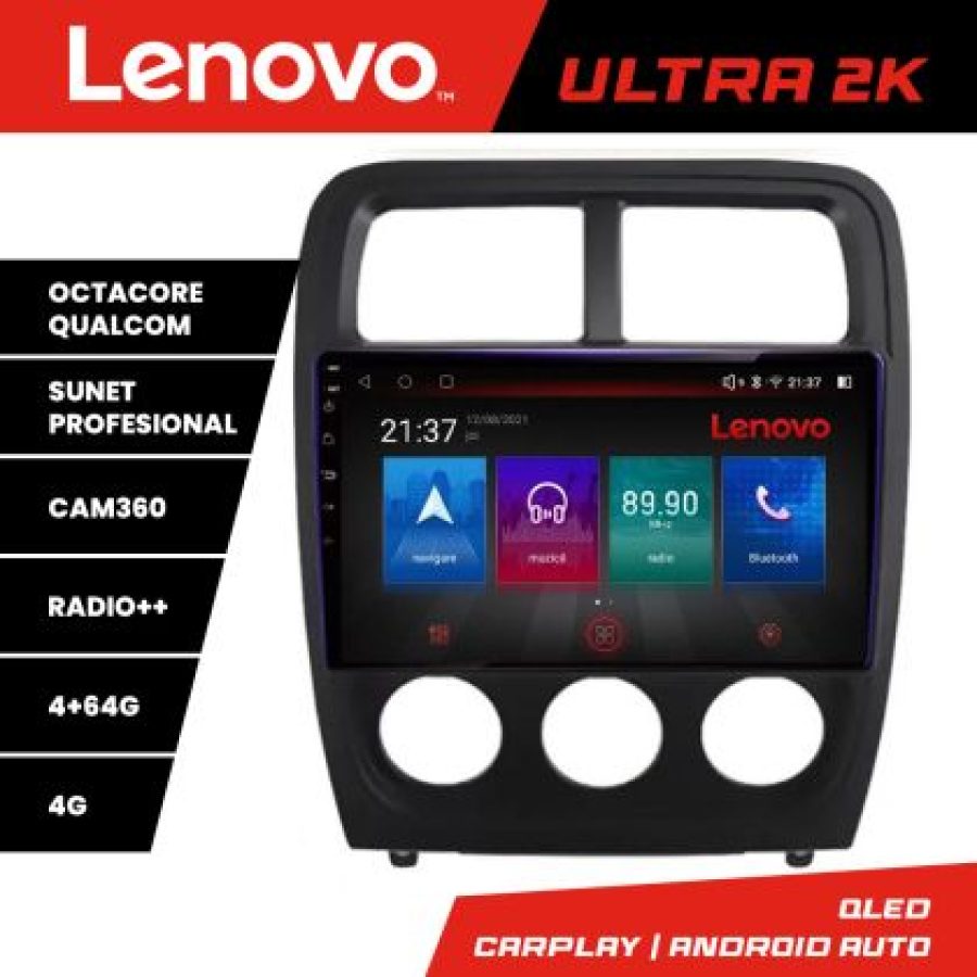 Navigatie Dodge Caliber 2010-2012 Lenovo Kit-CALIBER 8 core QLED Qualcomm 4+64 360 Android Waze USB Navigatie Internet Youtube Radio - imagine 3