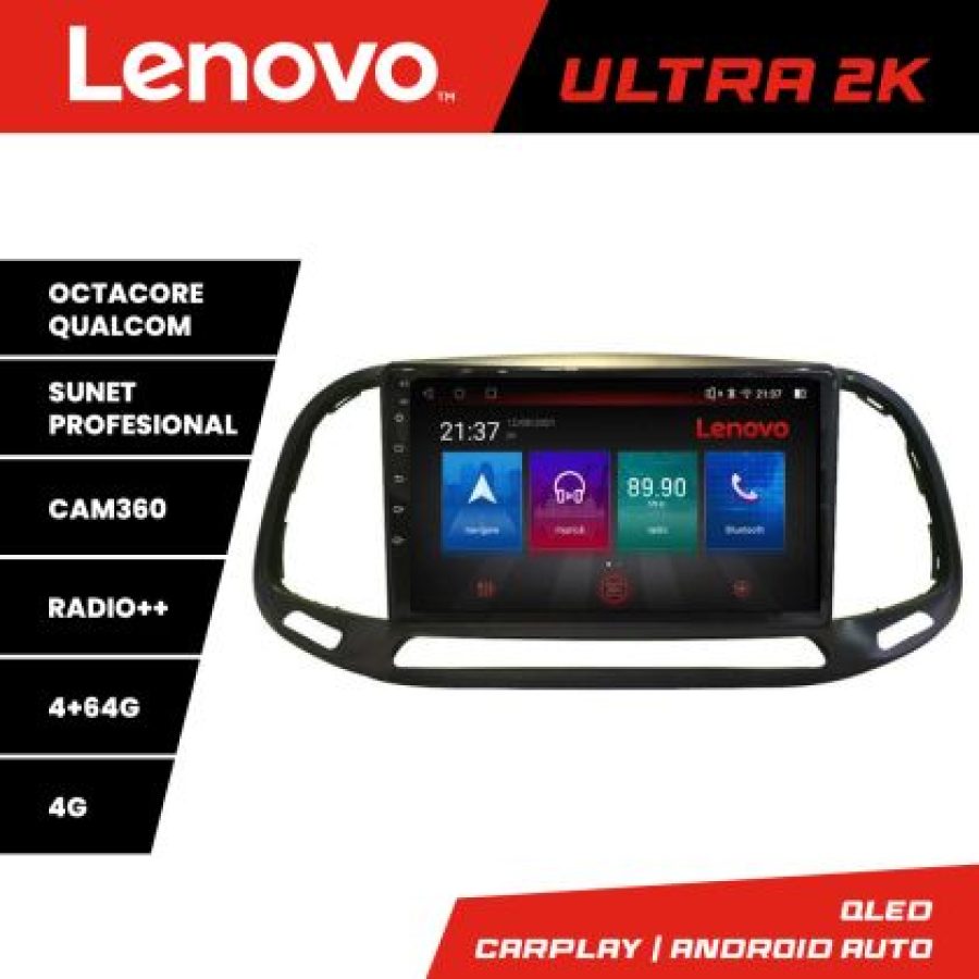 Navigatie Fiat Doblo 2015-2018 Lenovo Kit-DOBLO15 8 core QLED Qualcomm 4+64 360 Android Waze USB Navigatie Internet Youtube Radio - imagine 3