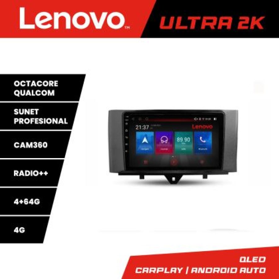 Navigatie Smart For Two 2010-2015 Lenovo Kit-Smart10 8 core QLED Qualcomm 4+64 360 Android Waze USB Navigatie Internet Youtube Radio - imagine 3
