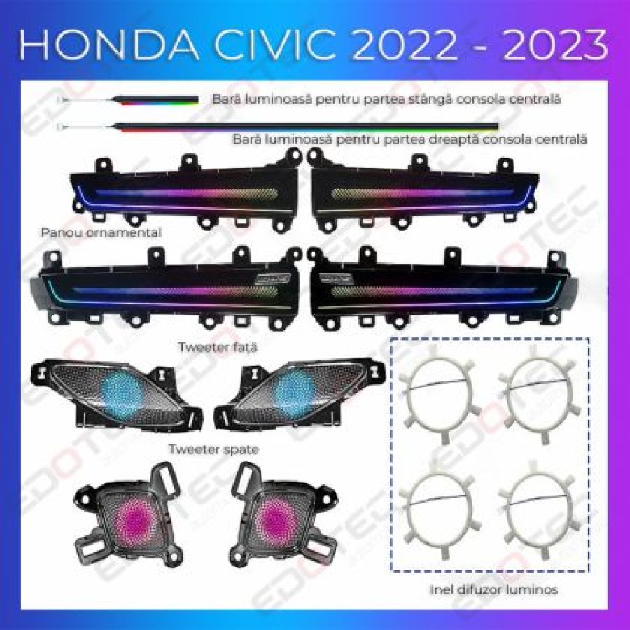 Lumini ambientale Honda Civic 2022 set complet control telefon sau sistem original - imagine 2