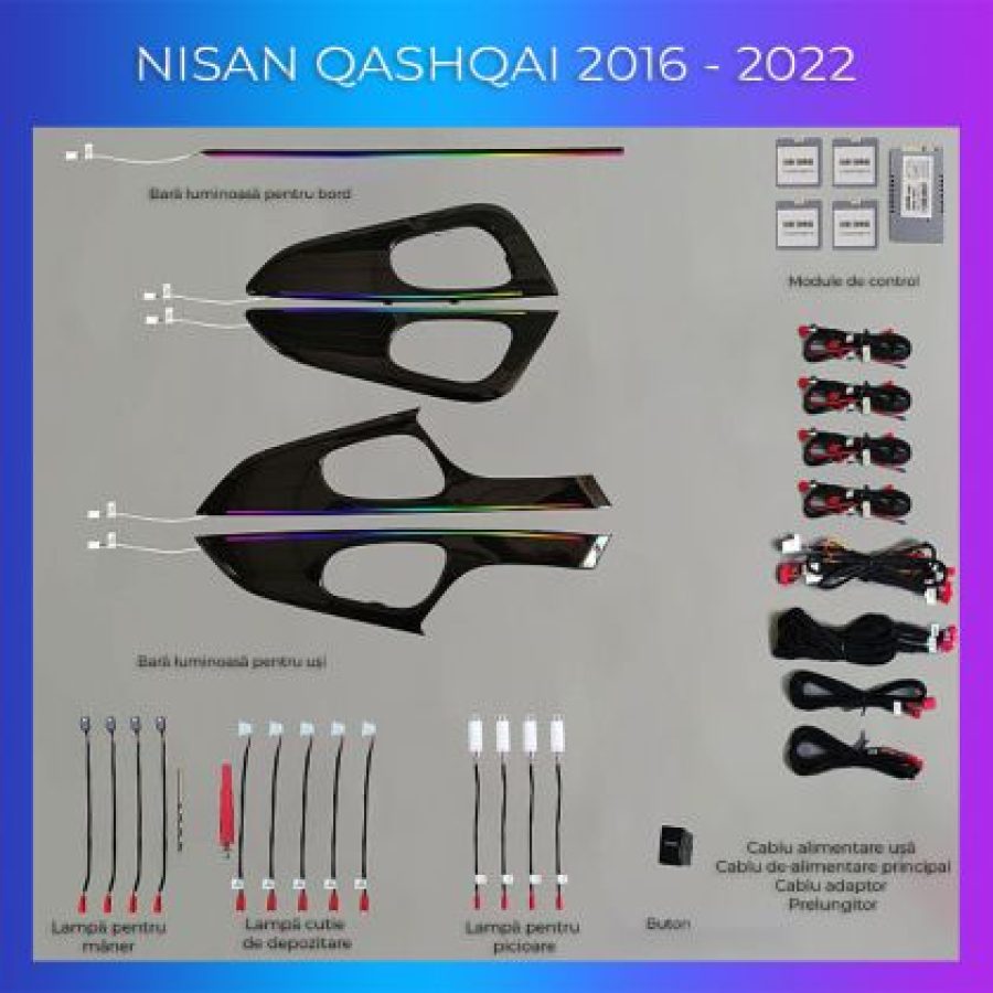 Lumini ambientale Nissan Qashqai 2016-2022 dedicat set complet control telefon sau sistem original - imagine 2