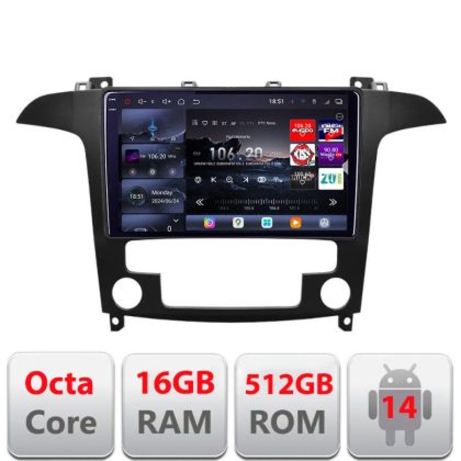 Navigatie Ford S-Max 2008-2012 Lenovo Kit-003 8 core QLED 2K 16+512 360 Android Waze USB Navigatie Internet Youtube Radio
