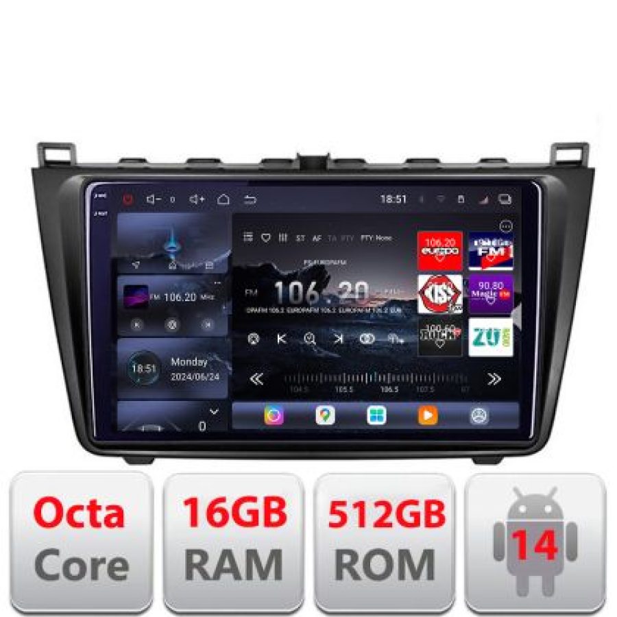 Navigatie Mazda 6 2007-2011 Lenovo Kit-012 8 core QLED 2K 16+512 360 Android Waze USB Navigatie Internet Youtube Radio