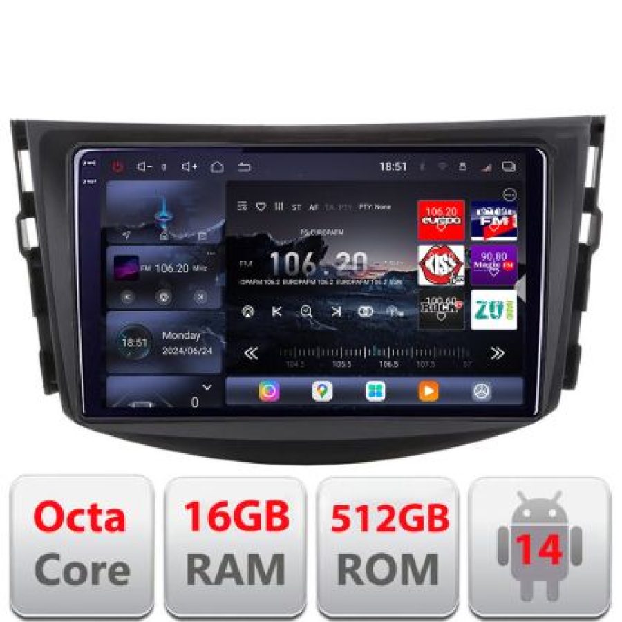 Navigatie Toyota RAV4 2008-2012 Lenovo Kit-018 8 core QLED 2K 16+512 360 Android Waze USB Navigatie Internet Youtube Radio