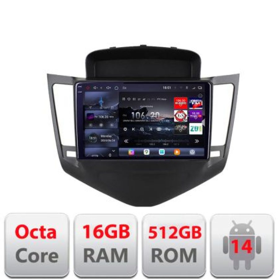 Navigatie Chevrolet Cruze 2008-2015 Lenovo Kit-045 8 core QLED 2K 16+512 360 Android Waze USB Navigatie Internet Youtube Radio