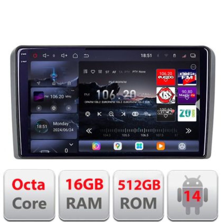 Navigatie Audi A3 8P 2003-2011  Lenovo Kit-049 8 core QLED 2K 16+512 360 Android Waze USB Navigatie Internet Youtube Radio