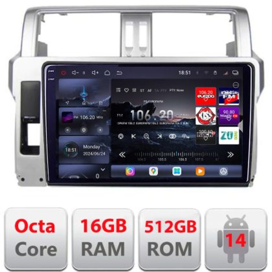 Navigatie Toyota Landcruiser J150 Prado 2014-2017 Lenovo Kit-065 8 core QLED 2K 16+512 360 Android Waze USB Navigatie Internet Youtube Radio