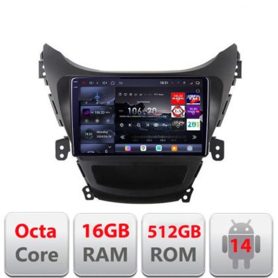 Navigatie Hyundai Elantra 2011-2013 Lenovo Kit-092 8 core QLED 2K 16+512 360 Android Waze USB Navigatie Internet Youtube Radio