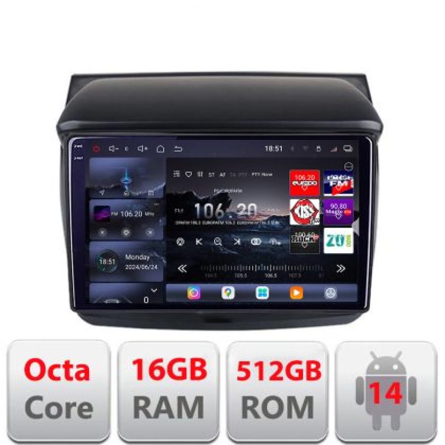 Navigatie Mitsubishi L200 2006-2014 Lenovo Kit-094 8 core QLED 2K 16+512 360 Android Waze USB Navigatie Internet Youtube Radio