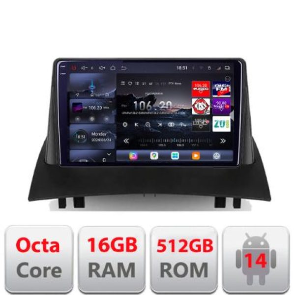 Navigatie Renault Megane 2 2002-2007 Lenovo Kit-098 8 core QLED 2K 16+512 360 Android Waze USB Navigatie Internet Youtube Radio