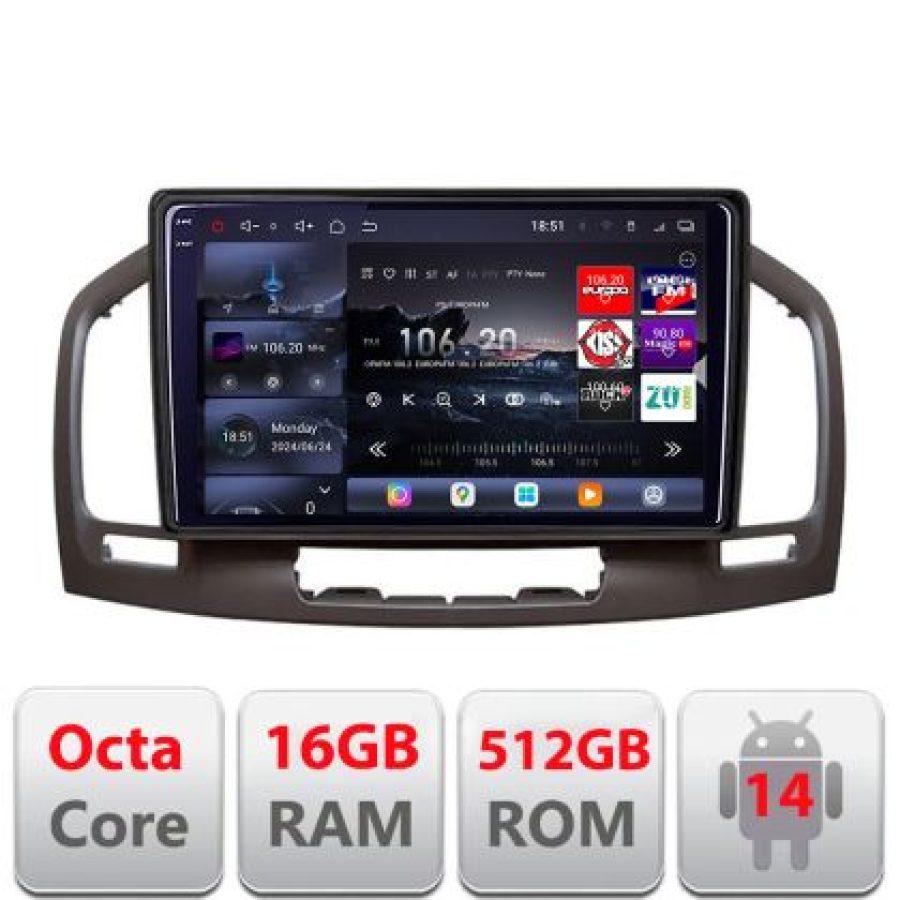 Navigatie Opel Insignia 2009-2013 Lenovo Kit-114 8 core QLED 2K 16+512 360 Android Waze USB Navigatie Internet Youtube Radio