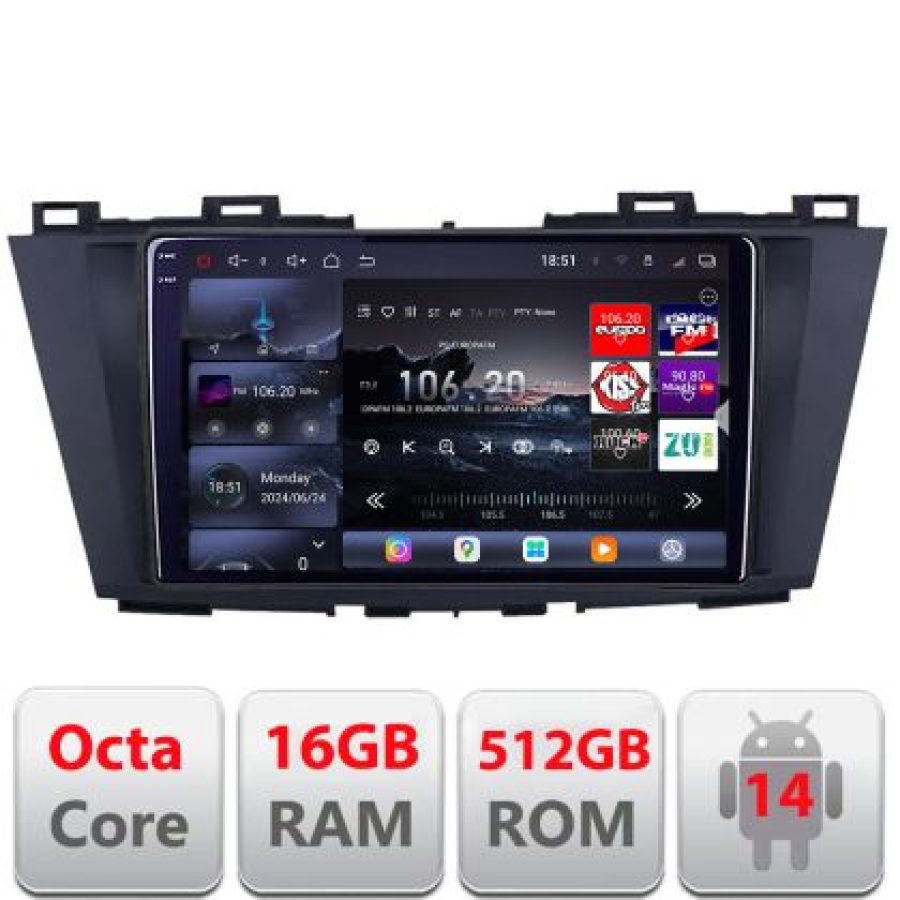 Navigatie Mazda 5 2010-2017 Lenovo Kit-117 8 core QLED 2K 16+512 360 Android Waze USB Navigatie Internet Youtube Radio