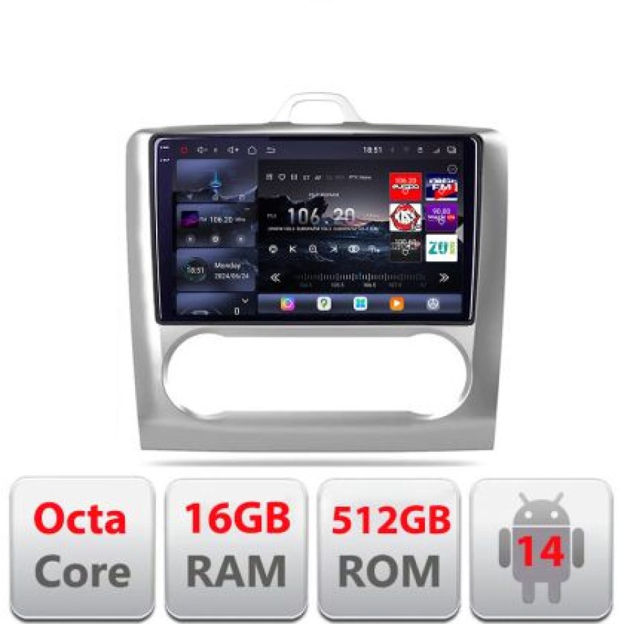 Navigatie Ford Focus 2 Clima Automata 2005-2010 Lenovo Kit-140-automatic 8 core QLED 2K 16+512 360 Android Waze USB Navigatie Internet Youtube Radio