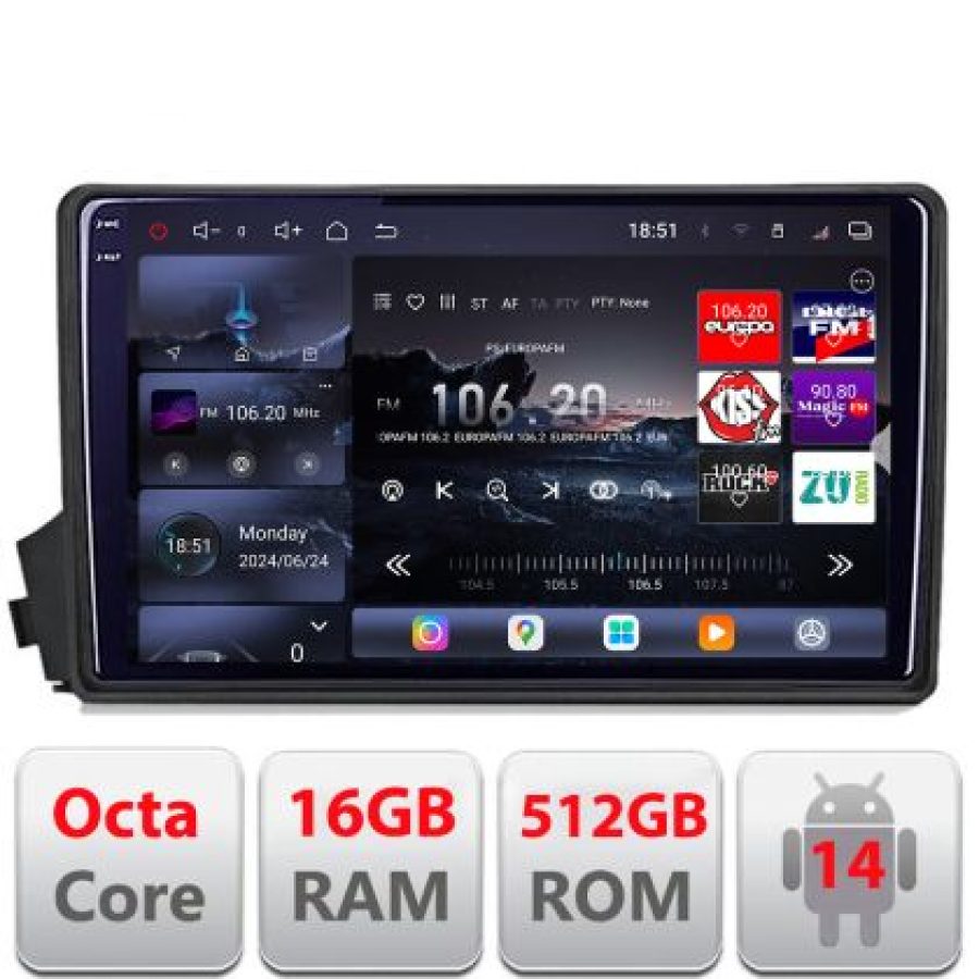 Navigatie Ssangyong Kyron Actyon 2005-2014 Lenovo Kit-158 8 core QLED 2K 16+512 360 Android Waze USB Navigatie Internet Youtube Radio