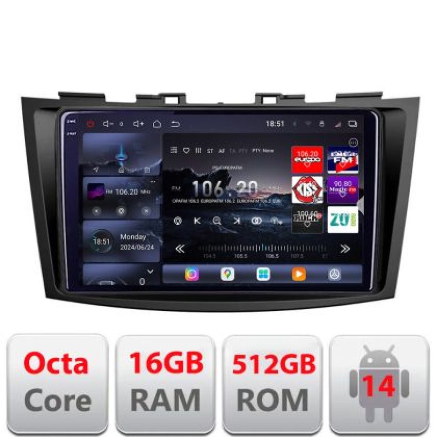 Navigatie Suzuki Swift 2010-2017 Lenovo Kit-179 8 core QLED 2K 16+512 360 Android Waze USB Navigatie Internet Youtube Radio