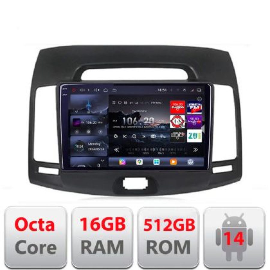 Navigatie Hyundai Elantra 2007-2011 Lenovo Kit-2009 8 core QLED 2K 16+512 360 Android Waze USB Navigatie Internet Youtube Radio